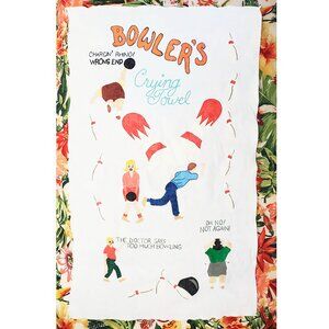 RARE Vintage Comical Bowlers Crying Towel Hand Painted Cotton One of a Kind